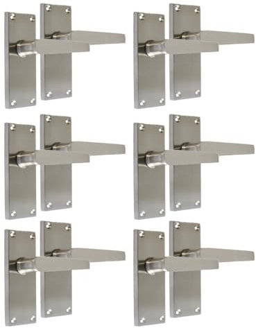 Epsom Door Handle Satin Nickel Straight Door Handle Set - Victorian Style Internal and External Lever Door Handles with Backplate 118mm x 42mm Sets 6