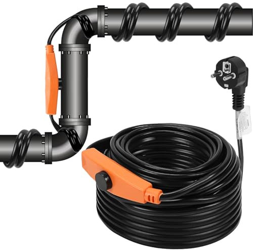 Fiqops 18m Frostschutz Heizkabel mit Thermostat 288W 230V IP68, Frostschutzkabel Rohrbegleitheizung mit Automatikschalter, Heizband für Wasserleitungen im Haus, Pool, Teich, 1 Pack