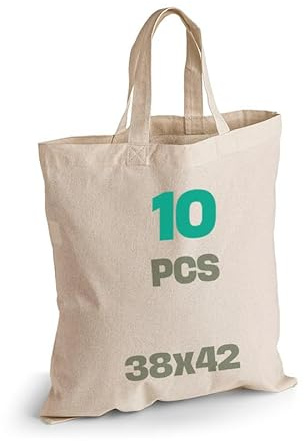 SCANDBAGS Borsa in cotone - 5 | 10 | Confezione da 25 - con manici corti - Materiale ecologico - da stampare e dipingere - Borsa della spesa - Borsa in tessuto - Senza stampa - per regali, Beige