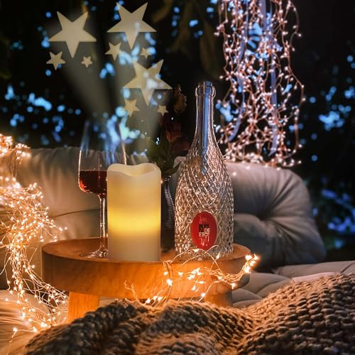 hellum LED-ljus med timerfunktion och stjärnhimmel, projektor, 8 x 15 cm (Ø x H), LED-ljus med stjärnhimmel, ljus, jul, adventsljus med batteri och timer (3 x AAA, ingår ej) inomhus 150377