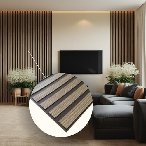 Panneaux muraux 3D en PVC pour revêtement mural - 50 x 97 cm - 1 plaque - 0,5 m² - Décoration murale intérieure, aspect bois (lattes en chêne )