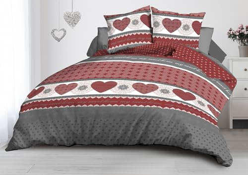 Funda nórdica de 220 x 240 cm y 2 Fundas de Almohada, Microfibra, diseño de Corazones Rojos