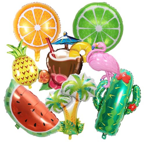 AYNKH Ballons de Baudruche Hawaïens Tropical Style Flamant Rose Palmier Cactus Noix de Coco Orange Pastèque Citron Ananas doré Décor de bar d'été pour les Fêtes Hawaïennes à la Plage ou à la Piscine