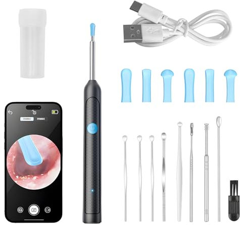 liuchanghe Otoscopio, Pulisci Orecchie con Telecamera, 1920P 3,5mm Pulitore Orecchie con 6 Luci LED, Adatto per iPhone iPad e Android (Nero)