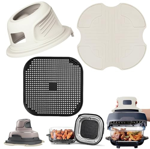 Accesorios para Ninja CRISPi Freidora de aire FN101EU, 3 piezas Rejilla Anti Proyección + Salvamanteles + Funda protectora Reutilizables Accesorios de silicona para Air Fryer (Blanco roto)