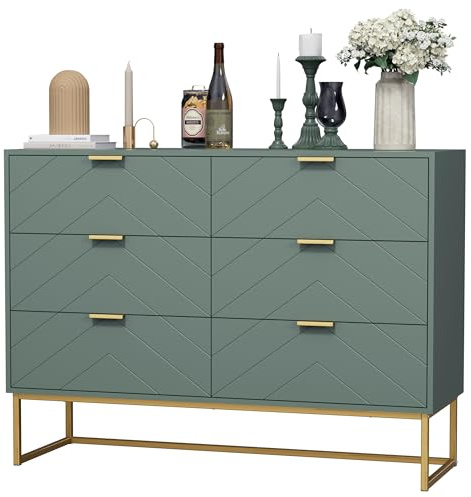 UEV Byrå för sovrum med V-Linea 100 x 34 x 73,5 cm Grön | Vecka med 6 lådor, modernt praktiskt och säkert skåp med anti-tippdesign, vardagsrumsbyrå