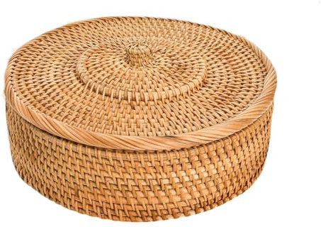 FHGSPQWM Cesta de almacenamiento de pan de diseño tradicional de 10.2 pulgadas, hecha de ratán natural y tela de algodón, cesta de almacenamiento decorativa