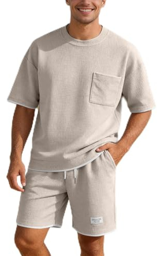 Generico Completo Estivo Uomo 2 Pezzi - Tuta Estiva Casual Per Spiaggia Completi Tute Da Ginnastica T Shirt Manica Corta + Pantaloni Set Leggera Completi Sportivi Magliette Uomo Corta Scollo Tondo