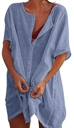 Camisas Mujer Largos Vestido Playa Verano Camisa Suelta de Bikini Cover Up Traje de Playa para Mujer Vestido de Playa Casual Blusa Camisolas Playeras Suelto Pareos Cómodo