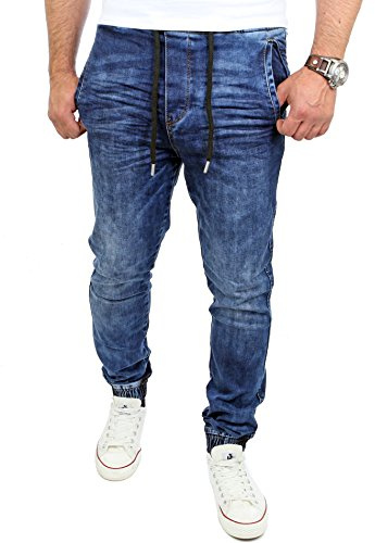 Reslad Joggingjeans herr fritidsbyxor slip-on-byxor jeans joggingbyxor herr smal passform joggingbyxor vintage sweatbyxor byxor RS-2071, blå, S
