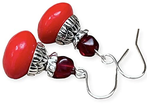 Ohrringe mit böhmischen Glasperlen - rot & silber