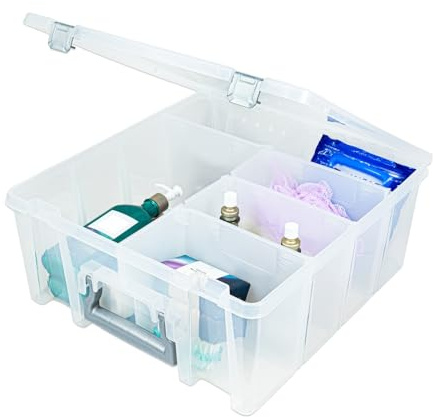 Best Kept Super Satchel Double Deep Compartment Box - Art Storage with 8 Removable Compartments | Smart Closure for Craft Supplies, Home & Office Improvement