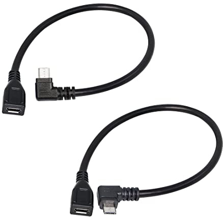 RIIEYOCA 90 Degree Micro USB Extension Cable - Left and Right Angle Micro USB Male to Female Data Sync and Charge Cable 25CM/10 Inch(1 Pair)