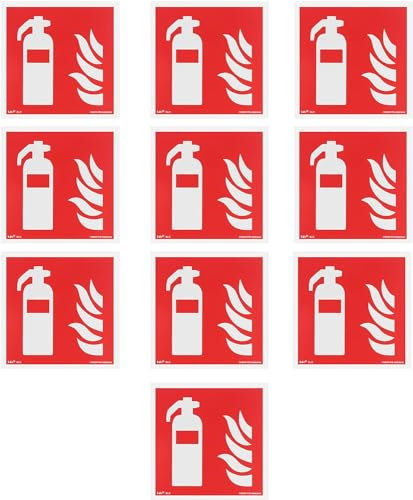 notlok Safety Work – 10x Feuerlöscher Schild aus PVC [ 15x15 cm ] selbstklebend nach DIN EN ISO 7010 | Brandschutz Piktogramme | Schild Feuerlöscher für Innen & Außen | Wetterfeste Sicherheitsschilder