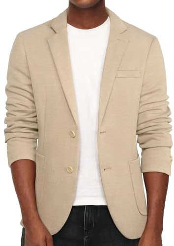 PJ Paul Jones Herren Casual Knit Blazer Anzug Jacken Zwei Knöpfe Leicht Ungefüttert Sport Mantel, Beige, M