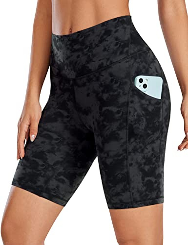 CRZ YOGA Mujer Butterluxe Pantalones Cortos Motorista 20cm - Cintura Alta Yoga Biker Shorts Bolsillos Laterales La Niebla de Tinta de Humo 38