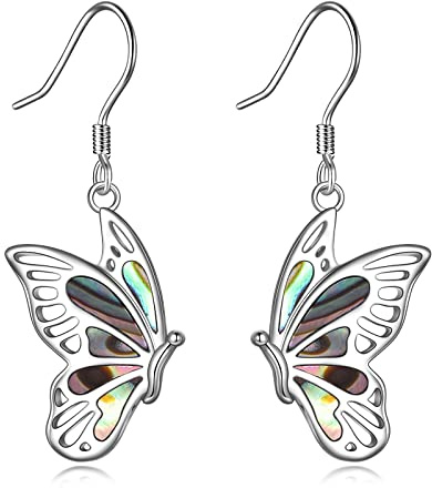 YFN Pendientes de mariposa para mujer, plata de ley, pendientes de gota de abulón, joyería hipoalergénica, Plata de ley, Sin piedra preciosa