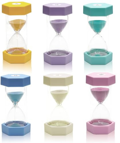 Sand Timer Set, Sanduhre, Sanduhr für Kinder, Farben Sanduhren Set für Kinder, sanduhren Set Kinder, 3/5 /10/15/ 20/30 Minuten Glas Timer für Kinder zähneputzen Klassenzimmer Spiele