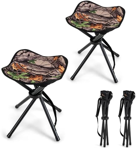 COSTWAY 2 Taburetes Plegable Camping, 4 Patas, Taburete Plegable Ligero con Correa para el Hombro, Taburetes Plegables para Camping, Senderismo, Caza, Pesca, Viajes, Jardinería y Mochilero, Camuflaje