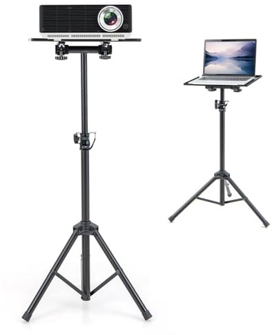 COSTWAY Projector Stand Tripod, 70-118cm Height Adjustable Laptop Floor Stand with Tiltable Tray, Foldable Multifunctional Computer Tripod Rack for Office Stage Studio