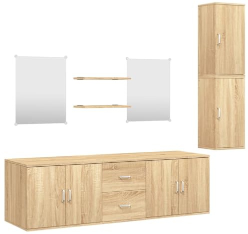 vidaXL Ensemble de Meubles Salle de Bain Armoires 7 pcs, Armoires Murales avec Miroir, Placards de Rangement, Moderne, Chêne Bois d'Ingénierie