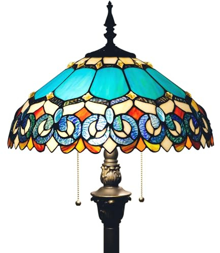 ZJART Tiffany Floor Lamp Stained Glass Lamp Standing Reading Light 16x16x70 Inch for Living Room (Blue Jewelry Baroque Style)