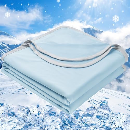 PHF Double Cooling Blanket Single Size for Hot Sleepers, Double Side Arc-Chill Q-Max>0.5 Cooling Blanket for Night Sweats to Keep Cool, 130 x 150cm, Ice Blue