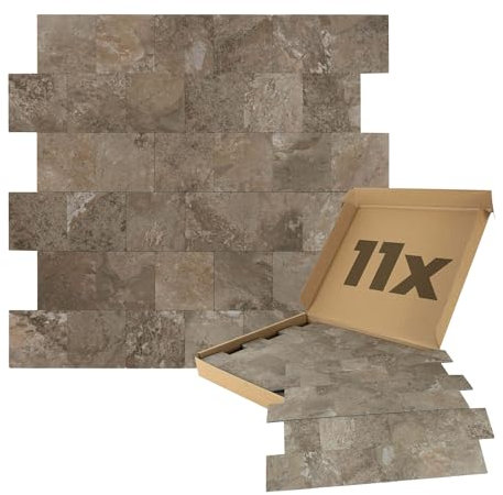 Dalsys Wandpaneele selbstklebend Steinoptik 1m², 11 Stück Braun Wandverkleidung feuchtigskeitsbeständig, Premium Qualität für Bad und Küche