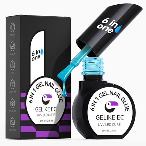 Été Manucure Colle Faux Ongles 6 en 1 - Gelike ec Colle Capsule Americaine Ongle, Gel Gummy Base Builder UV, Vernis Semi Permanent Bleu Jelly, pour Fête, Vacances, Plage, Mariage, Voyage