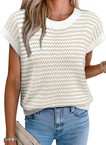 EVALESS Womens Sleeveless Sweater Vest Lightweight Round Neck Knit 2026 Summer Trendy Pullover Sweaters Tank Tops Khaki Large
