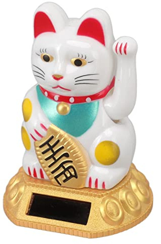 Tiiyee Solar Lucky Cat, Maneki Neko Waving Auto for Home Desk Car (White) | Feng Shui Decoration Fortune Prosperity Symbol, Light Ornament Luck Figurine, Chinese Gift for Office Window Restaurant Cafe