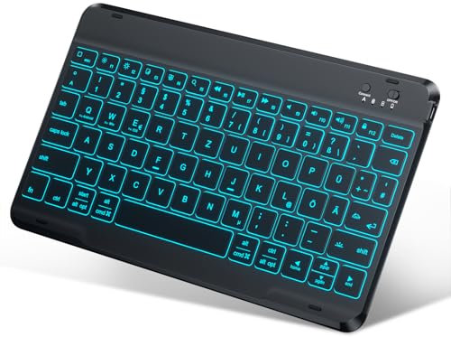 Vergrößerte Tastenkappe Bluetooth Tastatur für iOS, Mac, iPad, Windows und Android Tablet, Anti-Fall Tastenkappe Ultraflache kabellose Tastatur mit Hintergrundbeleuchtung, QWERTZ Deutsches Layout