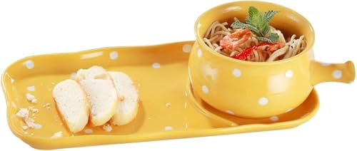 Elegante juego de platos de cena con plato de sopa y sándwich, cuencos de sopa y cuencos para pan perfecto para el servicio de desayuno o almuerzo