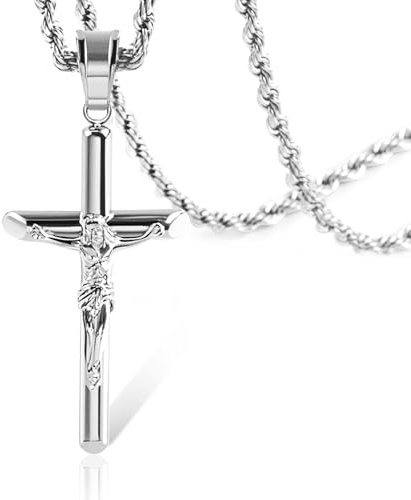 ALEXCRAFT Crucifijo Colgante Hombre Cruz De Plata Hombre Mujer Colgantes Cruz Cadena De Cruz para Mujer Collar Jesucristo Hombre 55+5cm