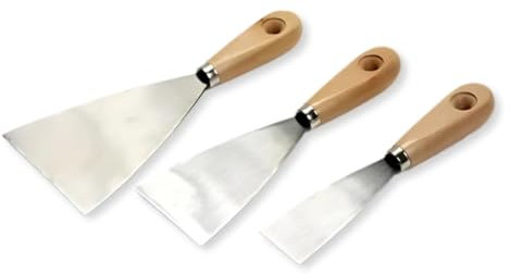 PARENCE.- Set di 3 spatole fai-da-te - Manico in acciaio al carbonio e legno | Spatola per intonacare, intonacare, lisciare e sverniciare - 3 pezzi