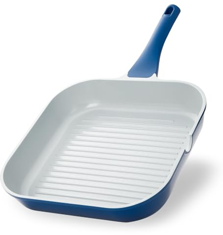 KOCH SYSTEME CS 11 Inch Nonstick Grill Pan for Stove Tops, Square Pan with Pour Spouts, Square Frying Pan for Indoor Cooking, Grill Skillet with Bakelite Handle, PTFE & PFOA Free, Blue