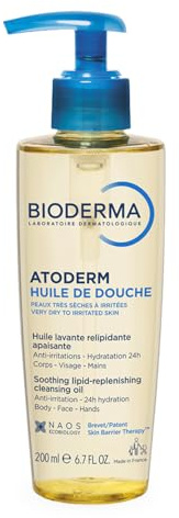 Bioderma Atoderm Shower Oil - Nourishing & Cleansing Body Wash, Hydrate, Soothe & Protect Dry & Sensitive Skin - with Glycerin & Niacinamides, 200ML