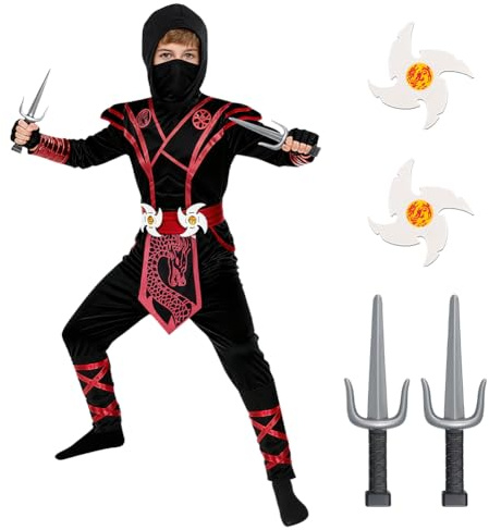 BSBUY Ninja kostym barn, muskelkläder med tillbehör, halloween för Ninja cosplay, barndräkt för fest, karneval, jul, födelsedag