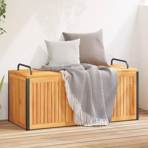 Genérico Baúl de Cojines de jardín Acacia Maciza y Acero 110x45x42/53 cm,Mobiliario,Muebles de jardín,Cajas de almacenaje para Exteriores,367609