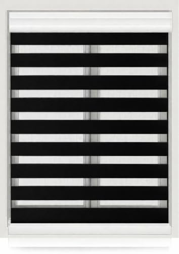 BESCH Estor Enrollable Doble Capa Noche y Día - Persiana Enrollable Interior Translúcida y Oscurecido para Ventanas 90x200CM (Negro)