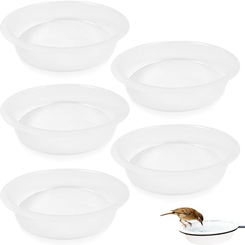 5 PCS Bird Water Bowl Replacement, Clear Plastic Bird Feeder Tray | Outdoor Round Birds Water Feeder for Feeding Stations BirdSeed Birdbath Bowl