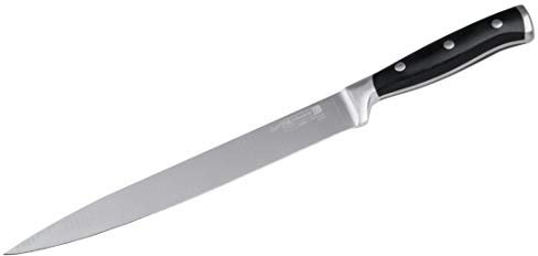 FMprofessional Coltello per affettare BBQ, coltello per sfilettare con lama in acciaio inox, coltello da carne di alta qualità con elevata resistenza al taglio e affilatura (colore: nero/argento)