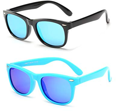 FOURCHEN Gafas de sol flexibles de goma polarizadas para niños para niñas de 3 a 10 años de edad (blue lens black+blue lens blue)