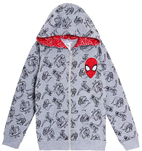 Marvel Spiderman Felpa con cappuccio per bambini, Avengers, con cerniera Grigio 4-5 Anni