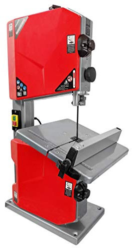 Crossfer Sierra de cinta BS255 (500 W, altura máxima de corte 115 mm, ancho de paso 245 mm, mesa de trabajo giratoria a 45°, incluye tope paralelo, incluye empujador de pieza de trabajo)