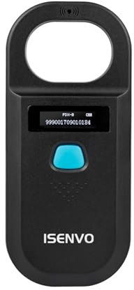 ISENVO Lecteur de Puces pour Animaux Rechargeable RFID EMID pour Animaux Domestiques 134,2 kHz 125 kHz 15 Chiffres pour Animaux de Compagnie/Animaux de Compagnie/Cochons/Chiens/Chats (190 A)