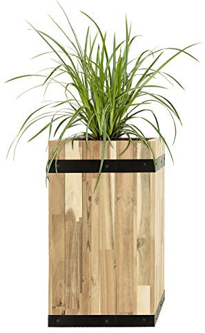 Pflanzwerk® Pflanzkübel Tower Holz 48x28x28cm 100% Bio-AKAZIENHOLZ Weinfass Holzfass *Frostbeständiger Blumenkübel* *Bio Pflanzenkübel* *Nachhaltige Qualitätsware*