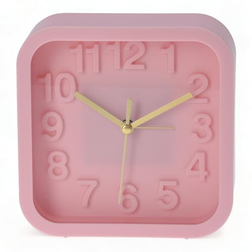 MIJOMA Analoger Quarz-Wecker Tischuhr im Retro-Design, 13 x 13 cm (rosa)