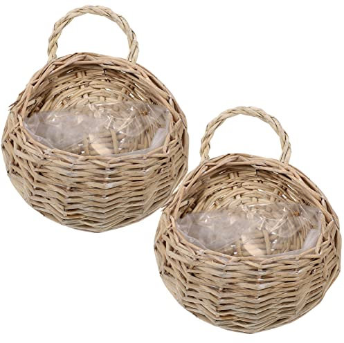 Cabilock 2pcs Rattan Woven Hanging Basket, Wall Fence Wicker Baskets, Flower Pots Planter Hanger Decoration for Home Decor, Garden, Wedding