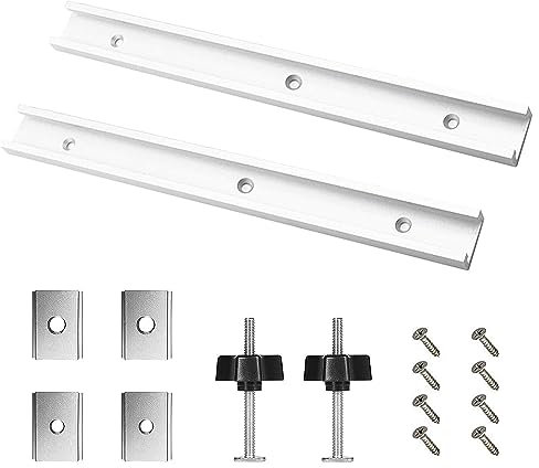 2 Stück T Nut Gleitschiene M8/M6, 400mm Aluminium T Profil Stahl, T-Track Schiene, T-Track, Montageschiene, mit M8/M6 Schieber, M8 Kunststoffgriff, 8 Schrauben, Holzbearbeitungswerkzeug